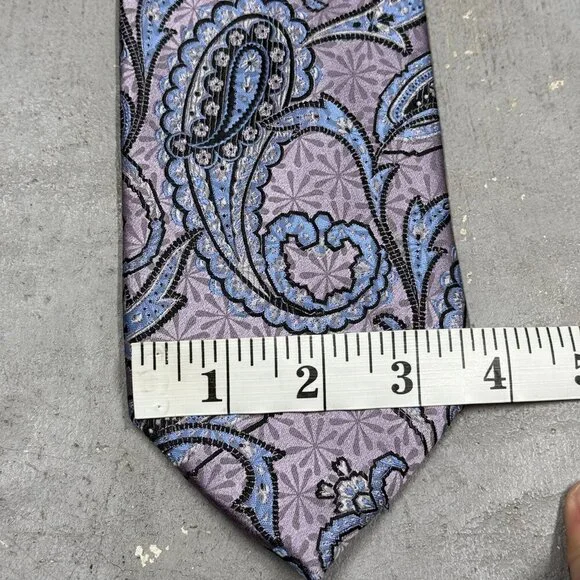 Pavone Paisley Tie 100% Silk Made in Italy Textured Puple/Blue 3.5" - Picture 8 of 8